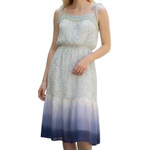 Knox Rose Blue White Ombre Floral Maxi Dress Small Boho Sleeveless Embroidered